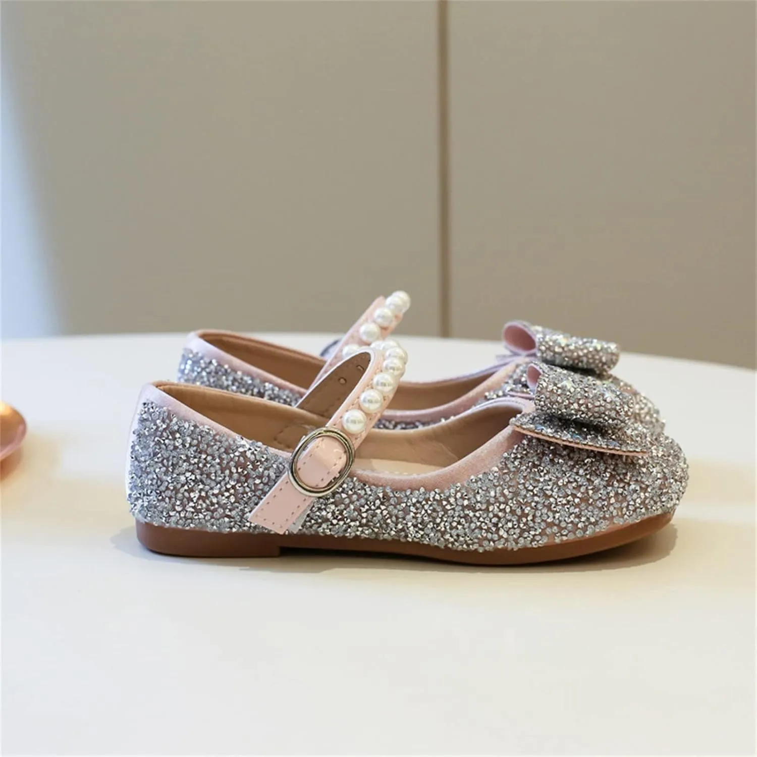 Girls Kids Dress Sandals Sequins Pearl Bow Closed Toe Princess Shoes Summer ow Heels Casual Strap Slipper Fashion Comfy