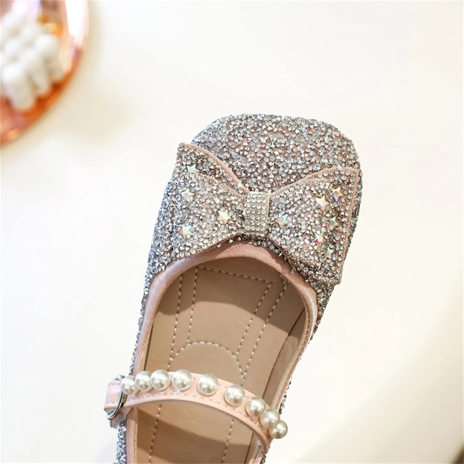 Girls Kids Dress Sandals Sequins Pearl Bow Closed Toe Princess Shoes Summer ow Heels Casual Strap Slipper Fashion Comfy