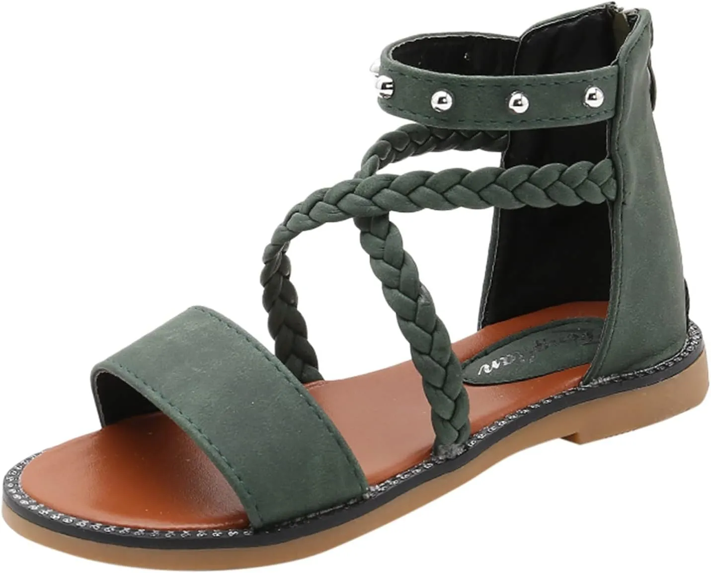 Girls Kids Leather Gldiator Sandals Ankle Open Toe X-Strap Flat Shoes Summer Casual Rubber Sole Non Slip Shoes Comfy