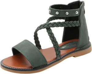 Girls Kids Leather Gldiator Sandals Ankle Open Toe X-Strap Flat Shoes Summer Casual Rubber Sole Non Slip Shoes Comfy