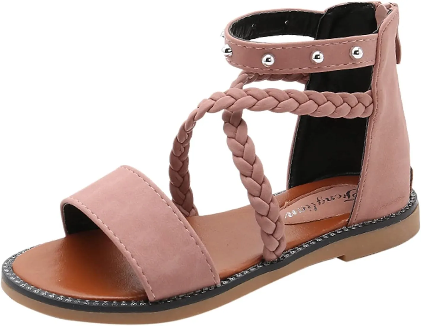 Girls Kids Leather Gldiator Sandals Ankle Open Toe X-Strap Flat Shoes Summer Casual Rubber Sole Non Slip Shoes Comfy