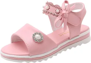Girls Thick Sole Comfy Sandals Princess Cute Bow Soft Open Toe Dress Shoes for Wedding Birthday Party School