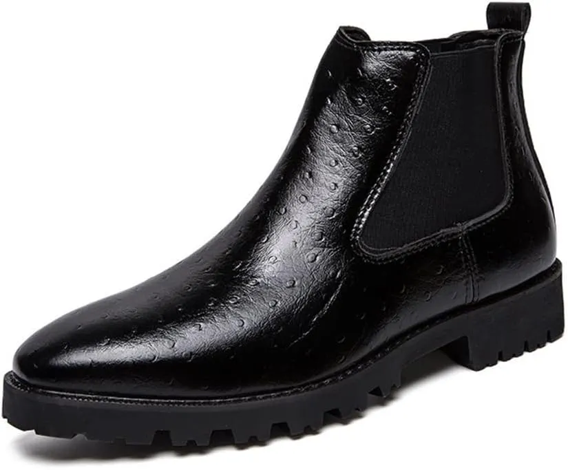 HOOENG Chelsea Boots for Men Elastic Bandage Printing PU Wearable Slip on Anti-Slip Waterproof Non Slip Dress Casual