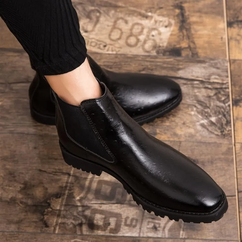 HOOENG Chelsea Boots for Men Elastic Bandage Printing PU Wearable Slip on Anti-Slip Waterproof Non Slip Dress Casual