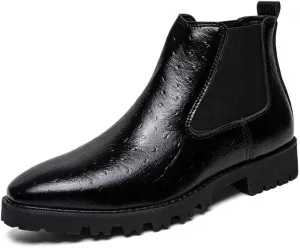 HOOENG Chelsea Boots for Men Elastic Bandage Printing PU Wearable Slip on Anti-Slip Waterproof Non Slip Dress Casual