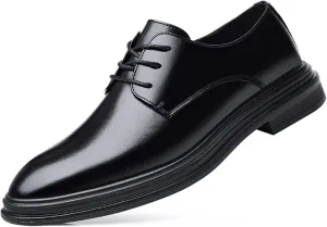 HOOENG Oxford Shoes for Men Lace Up Round Toe Derby Shoes Vegan Leather Non Slip Block Heel Anti-Slip Rubber Sole Wedding