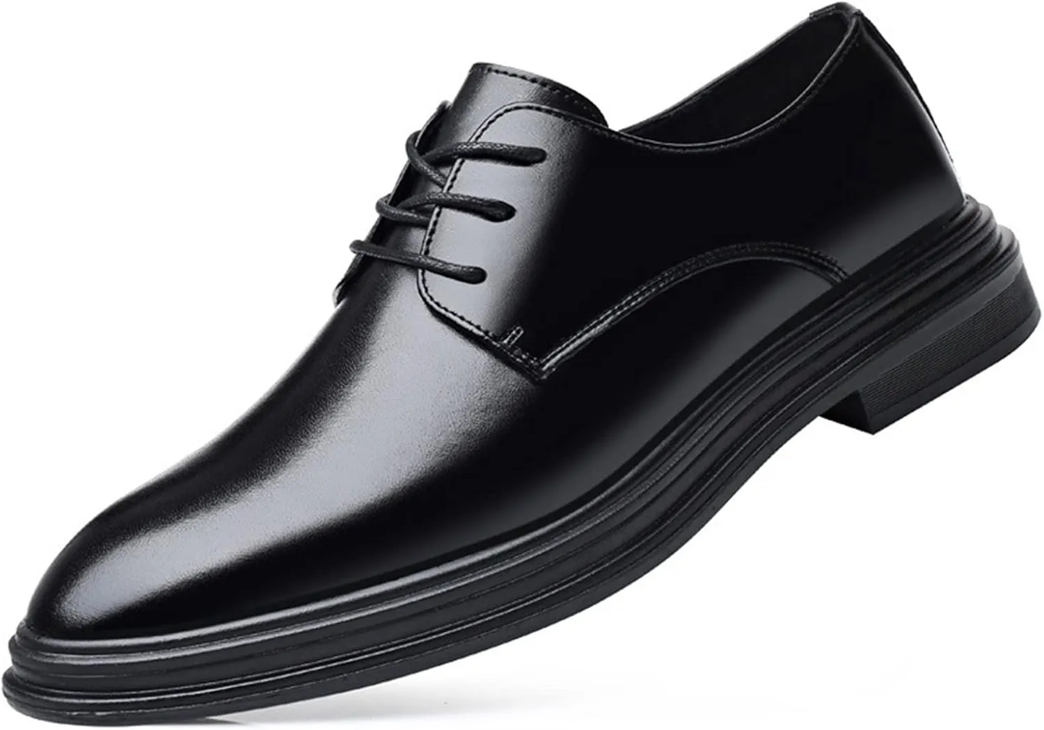 HOOENG Oxford Shoes for Men Lace Up Round Toe Derby Shoes Vegan Leather Non Slip Block Heel Anti-Slip Rubber Sole Wedding