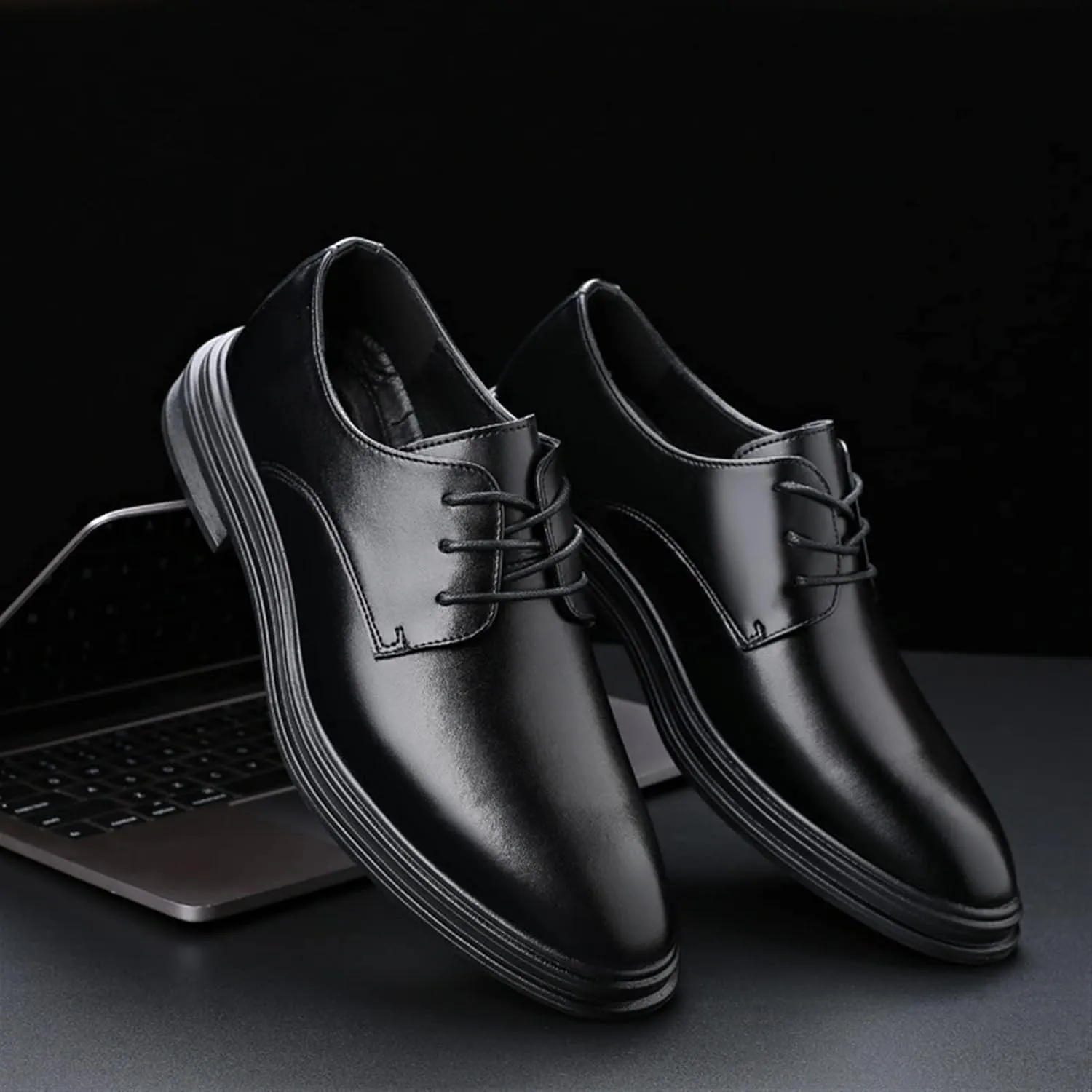 HOOENG Oxford Shoes for Men Lace Up Round Toe Derby Shoes Vegan Leather Non Slip Block Heel Anti-Slip Rubber Sole Wedding
