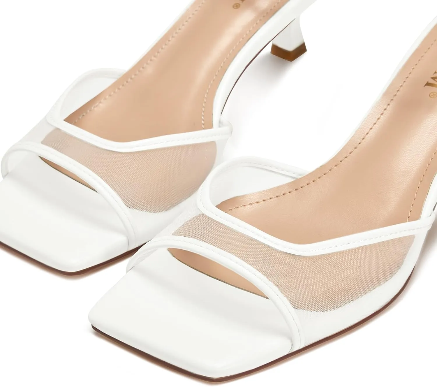 ISNOM Womens Mesh Kitten Heels Sandals Square Toe Ankle Buckle Strap Low Heels Comfort Summer Dress Shoes