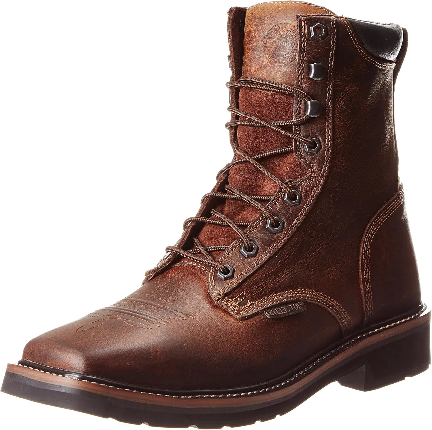 Justin Original Work Mens Rugged Tan Steel Toe Lace Up Work Boots Tan 9 EE