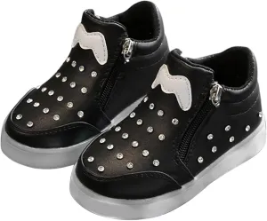 Kids Girls High Top Light Up Ankle Boots Toddler iamond mbellished Anti-Slip Sole Cute Zipper High Top Baby Shoes
