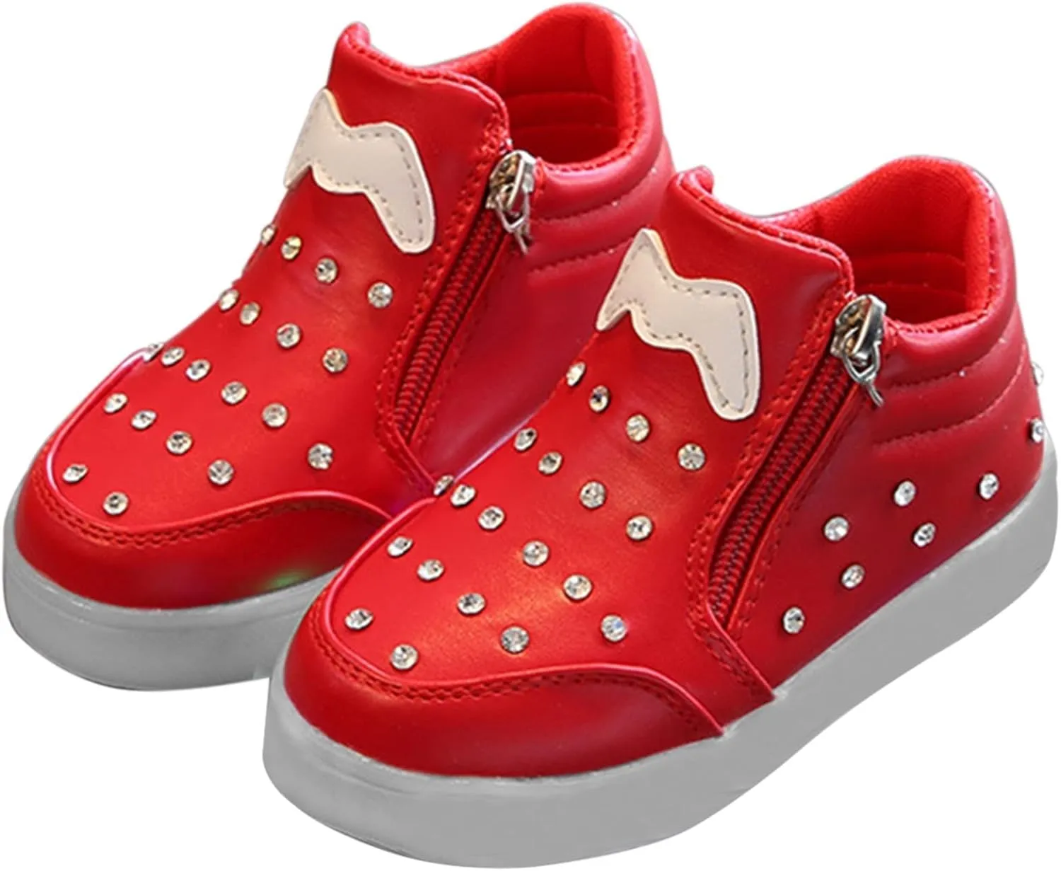 Kids Girls High Top Light Up Ankle Boots Toddler iamond mbellished Anti-Slip Sole Cute Zipper High Top Baby Shoes