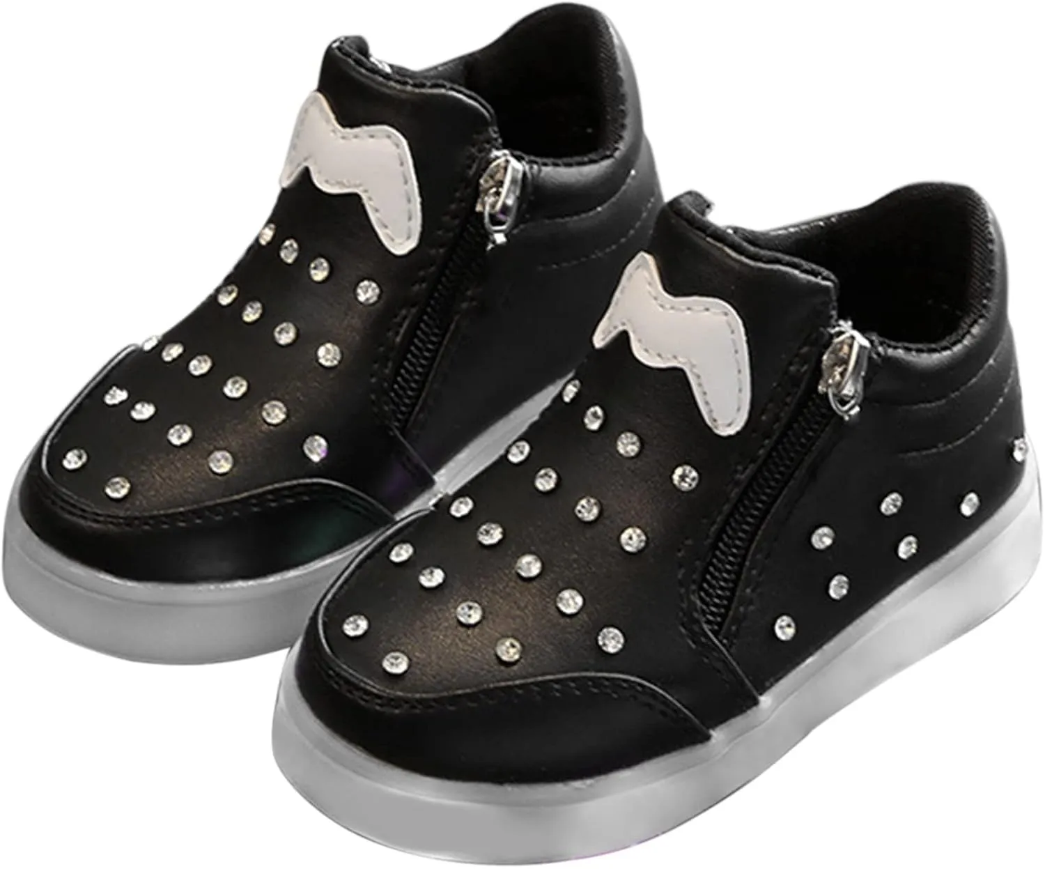 Kids Girls High Top Light Up Ankle Boots Toddler iamond mbellished Anti-Slip Sole Cute Zipper High Top Baby Shoes