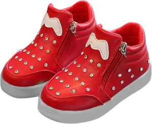 Kids Girls High Top Light Up Ankle Boots Toddler iamond mbellished Anti-Slip Sole Cute Zipper High Top Baby Shoes