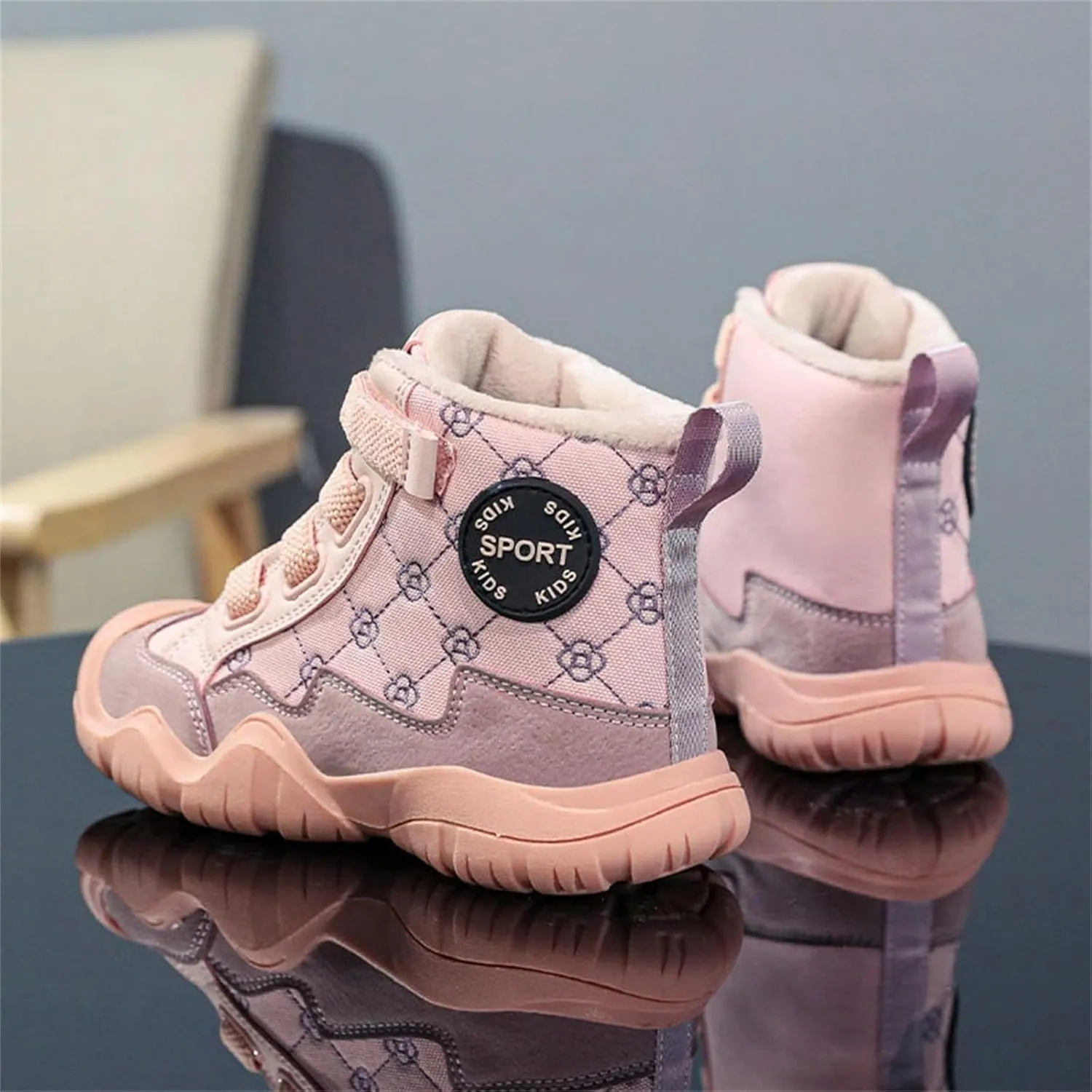 Kids Snow Boots for Girls Boys Comfy Warm Fr Lined Winter Boots Lightweight Slip On Cotton Fuzzy Running Shoes