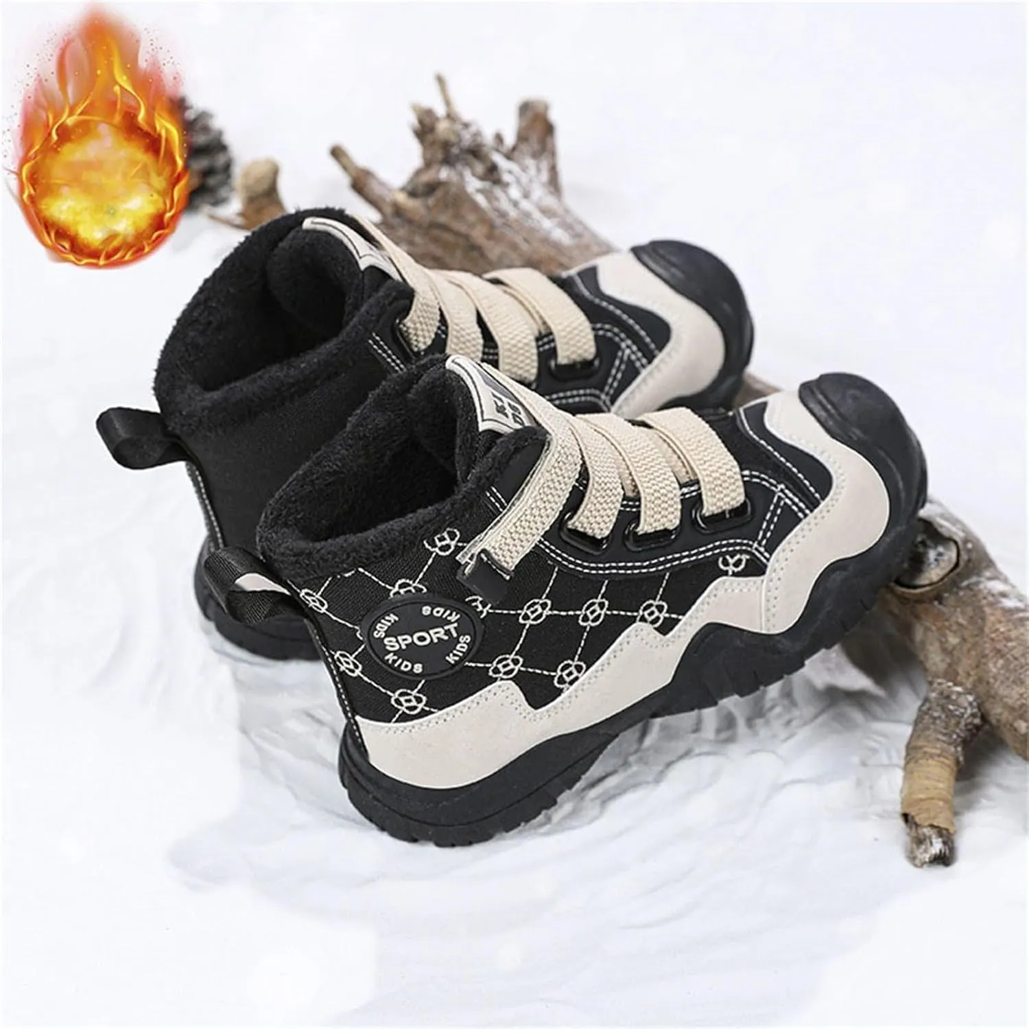 Kids Snow Boots for Girls Boys Comfy Warm Fr Lined Winter Boots Lightweight Slip On Cotton Fuzzy Running Shoes