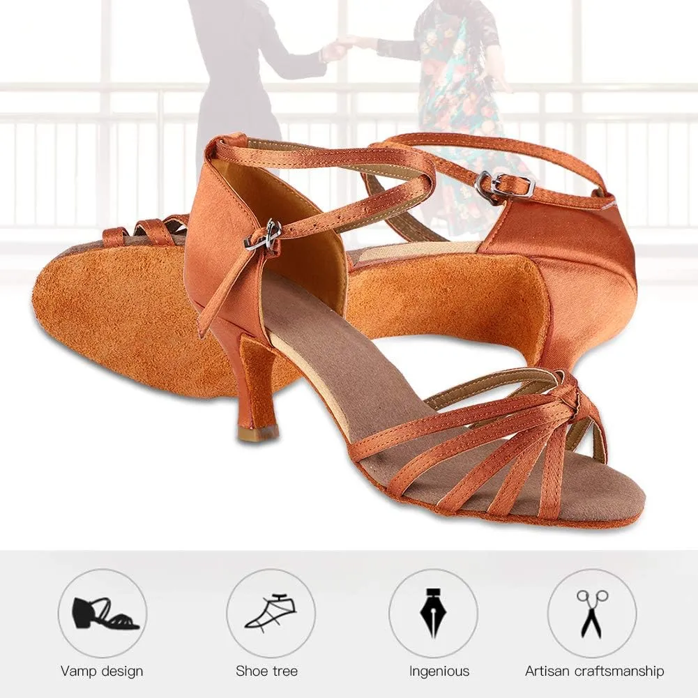 Latin Dance Shoes, Soft Comfortable Ballroom Dance Shoes Non Slip Women Salsa Latin Dancing Practice Shoes with 7cm Heel