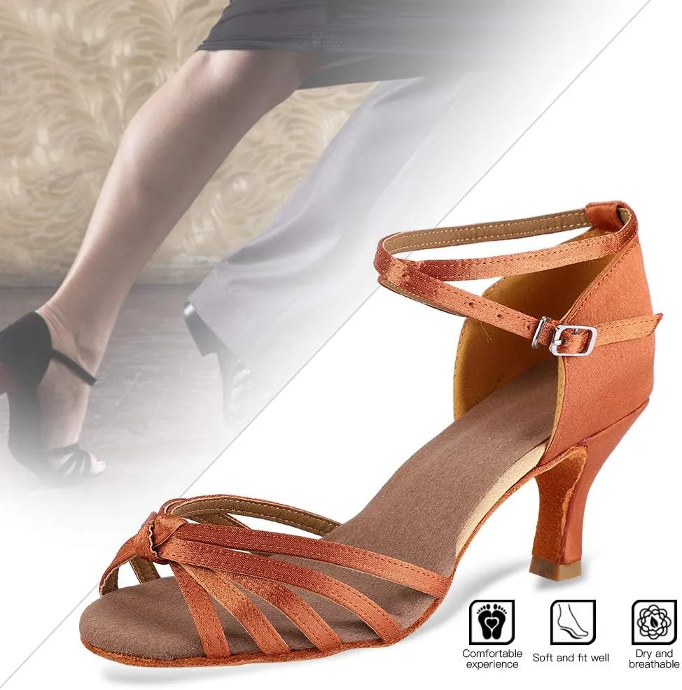 Latin Dance Shoes, Soft Comfortable Ballroom Dance Shoes Non Slip Women Salsa Latin Dancing Practice Shoes with 7cm Heel