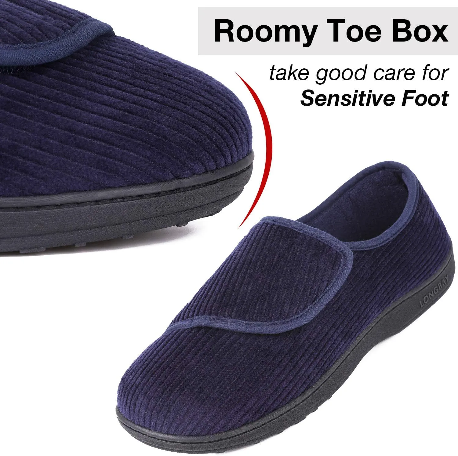 LongBay Men's Memory Foam Diabetic Slippers Comfy Warm Plush Fleece Arthritis Edema Swollen House Shoes