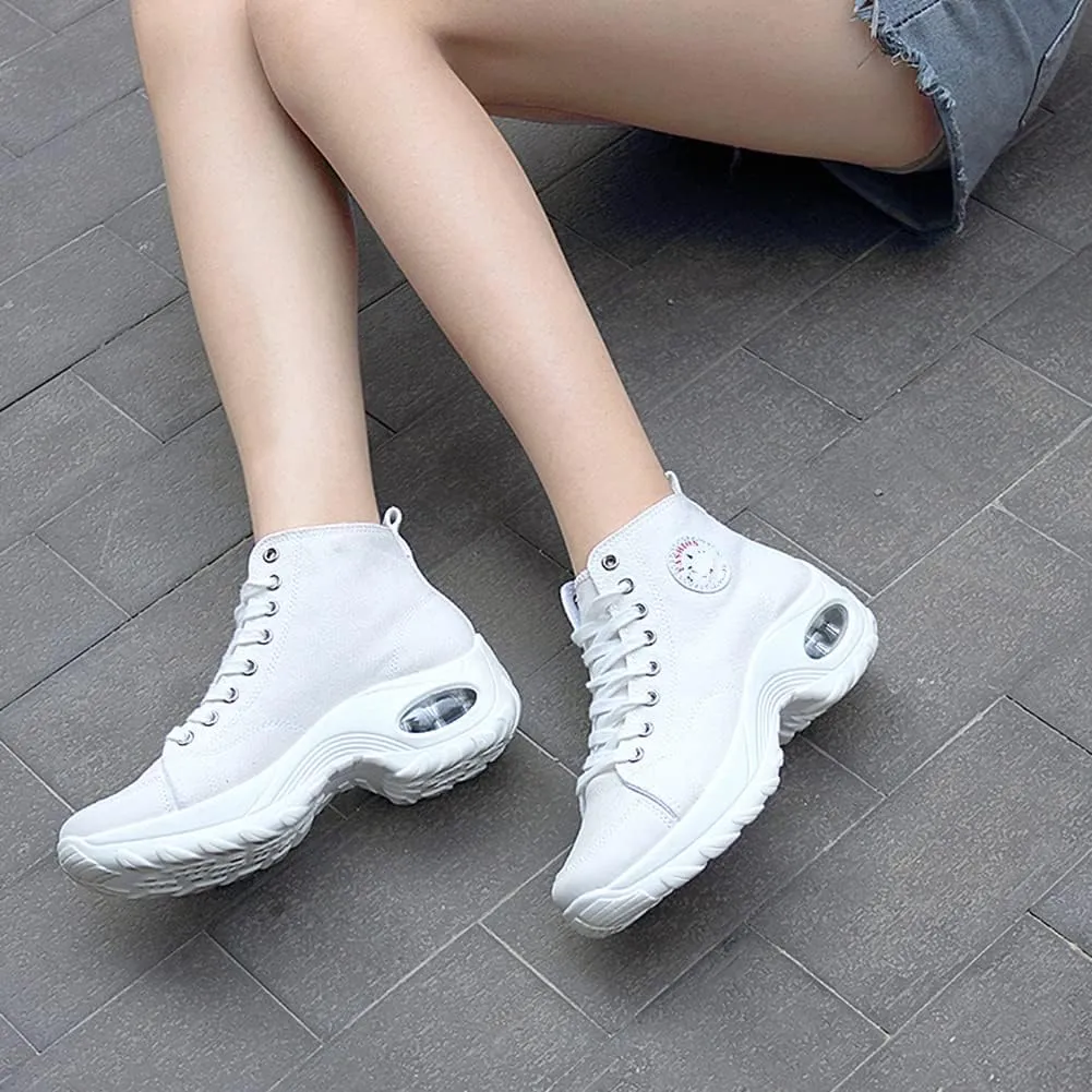 MAUGELY Women's High Top Heightened Sole Sports Causal Fashion Sneakers Canvas Shoes