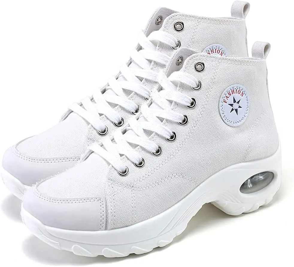 MAUGELY Women's High Top Heightened Sole Sports Causal Fashion Sneakers Canvas Shoes