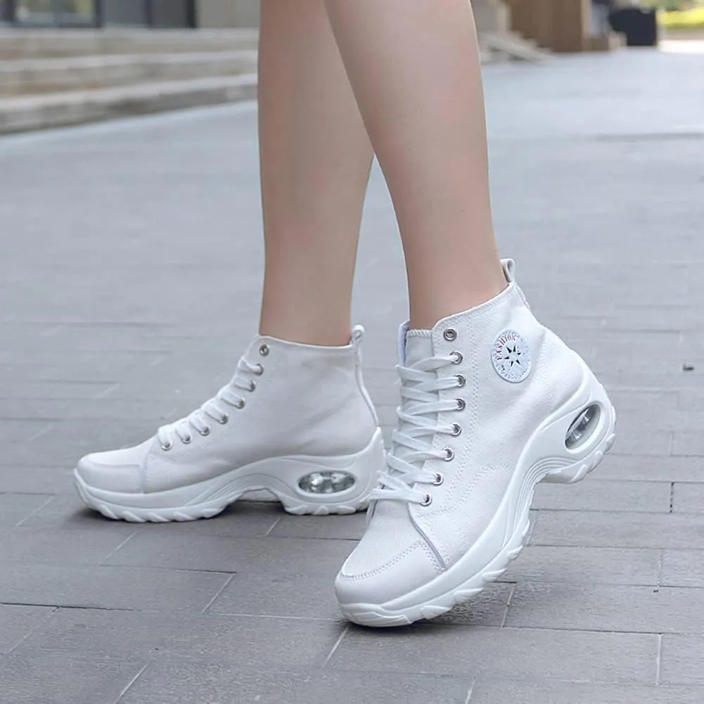 MAUGELY Women's High Top Heightened Sole Sports Causal Fashion Sneakers Canvas Shoes
