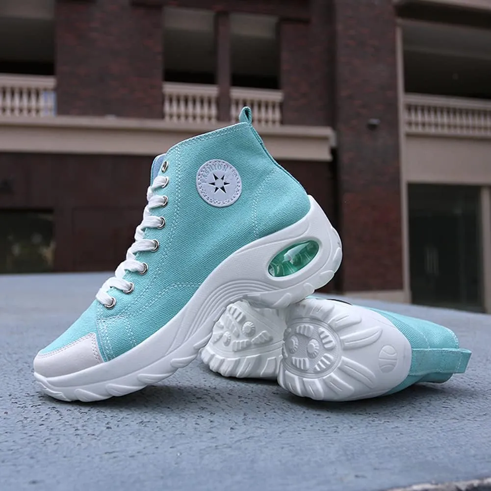 MAUGELY Women's High Top Heightened Sole Sports Causal Fashion Sneakers Canvas Shoes