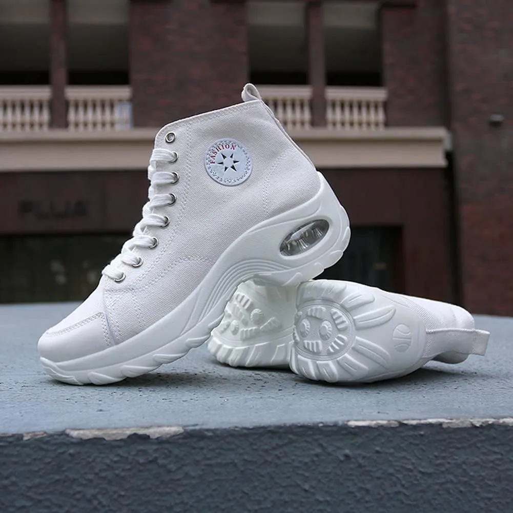 MAUGELY Women's High Top Heightened Sole Sports Causal Fashion Sneakers Canvas Shoes