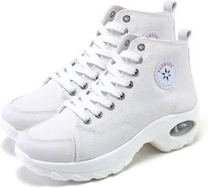 MAUGELY Women's High Top Heightened Sole Sports Causal Fashion Sneakers Canvas Shoes