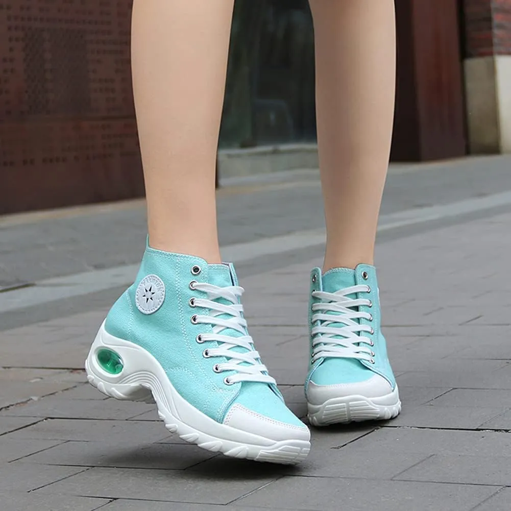 MAUGELY Women's High Top Heightened Sole Sports Causal Fashion Sneakers Canvas Shoes