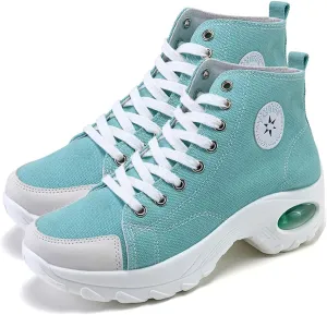 MAUGELY Women's High Top Heightened Sole Sports Causal Fashion Sneakers Canvas Shoes