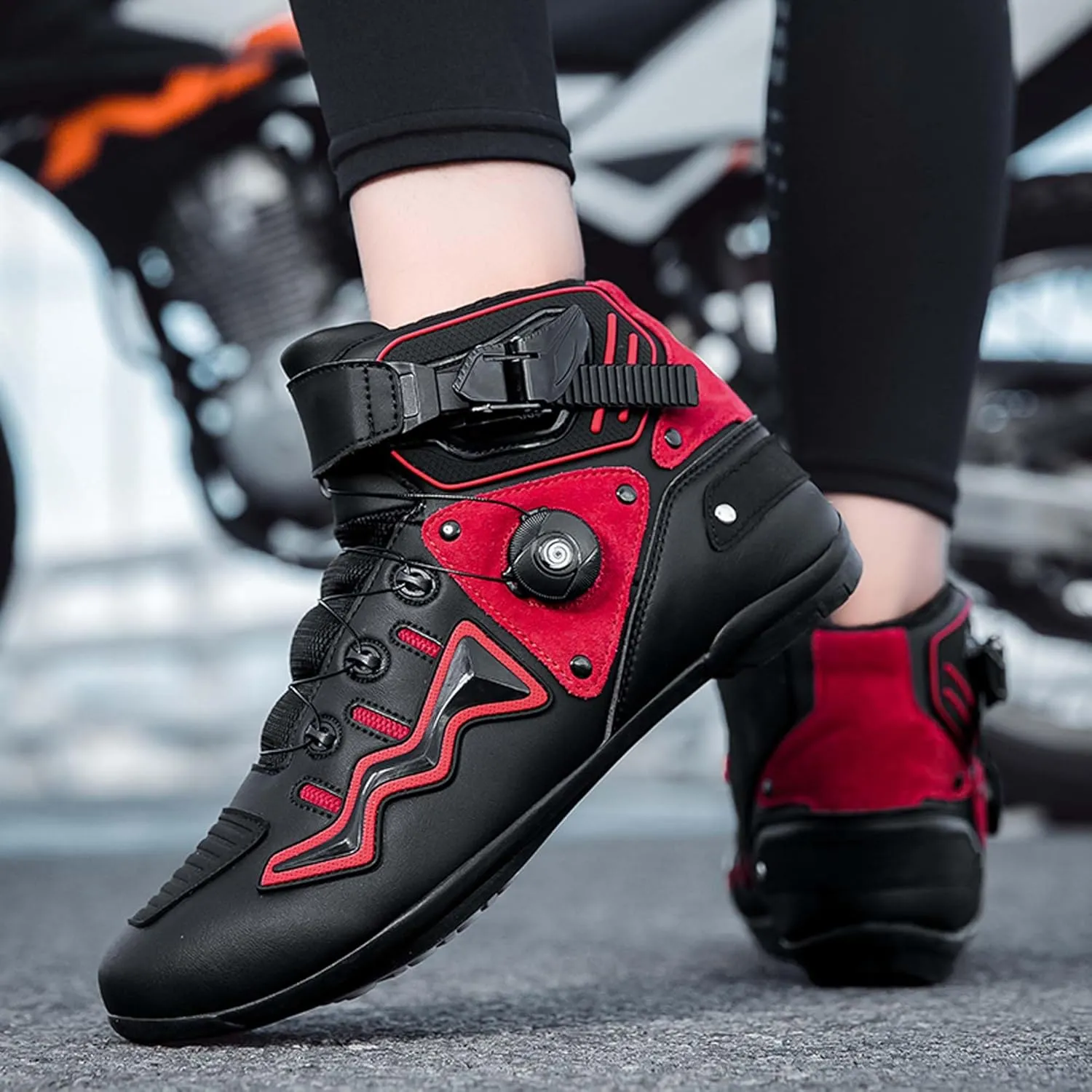 Mens Fashion Motorcycle/Motorbike Boots Crash Protection Stylish short Ankle Racing Adventure Off Road Touring Sports Safety Shoes Reinforced Street Riding Shoes Ankle Support, Anti-Slip Sole
