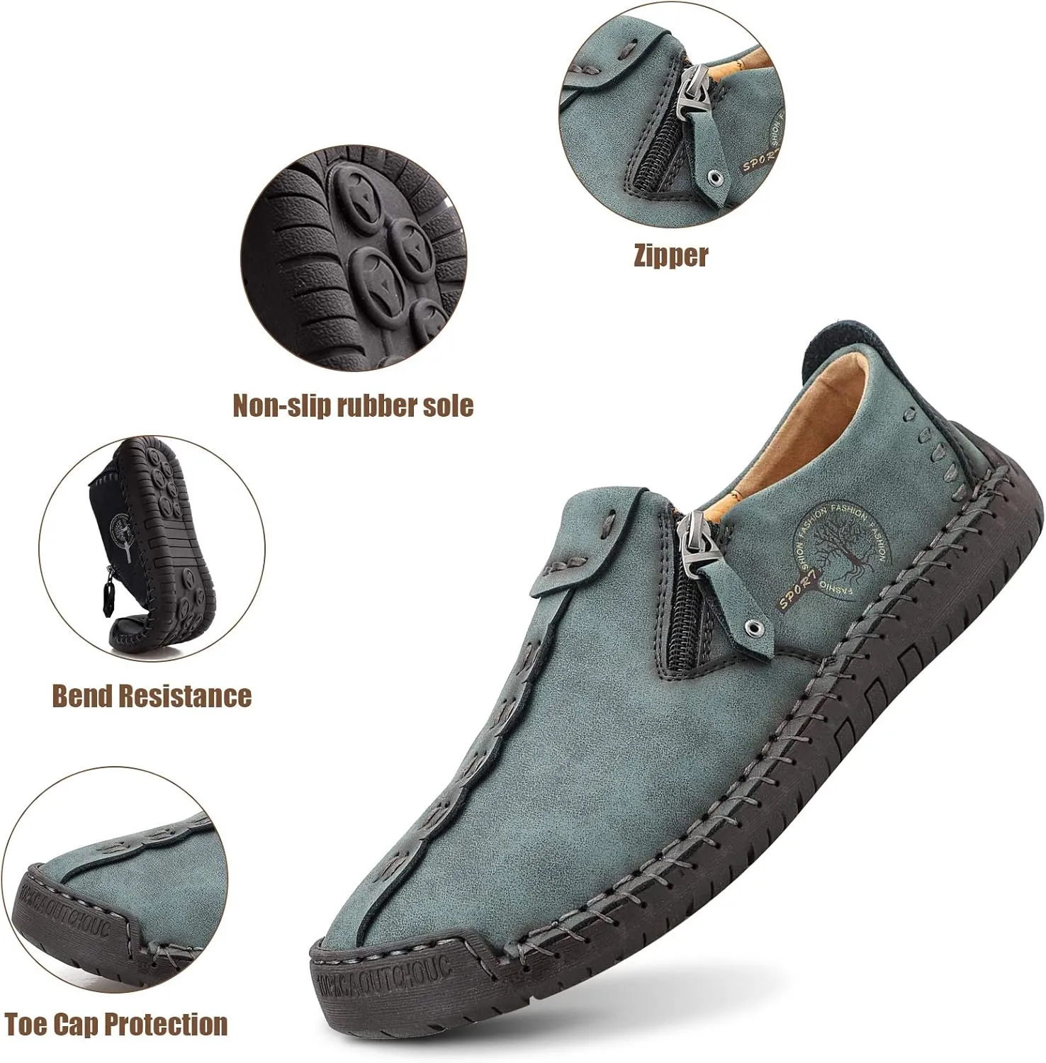 Mens Loafers Slip On Casual Shoes Leather Flat Penny Loafers Outdoor Lightweight Breathable Walking Driving Shoes Comfort Classic Hand Stitching Office Dress Work Shoes Anti Slip Round Toe Moccasins