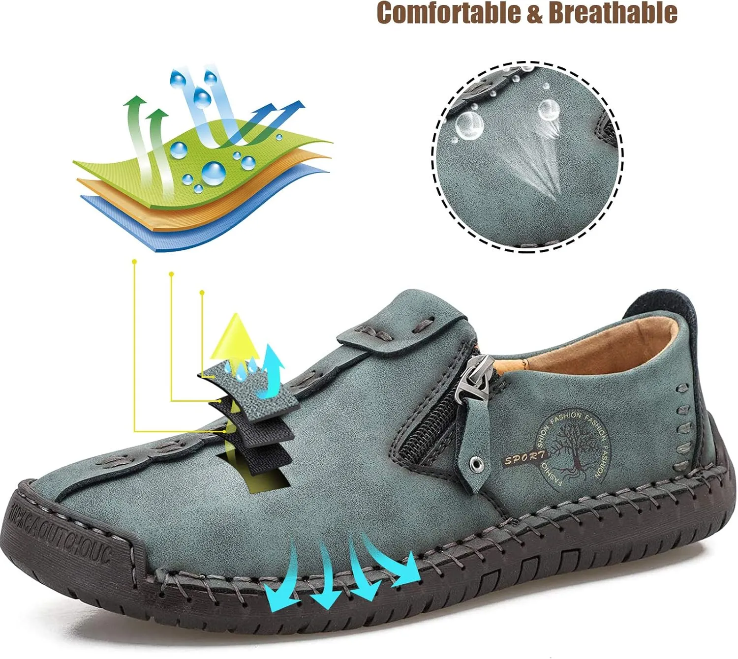 Mens Loafers Slip On Casual Shoes Leather Flat Penny Loafers Outdoor Lightweight Breathable Walking Driving Shoes Comfort Classic Hand Stitching Office Dress Work Shoes Anti Slip Round Toe Moccasins