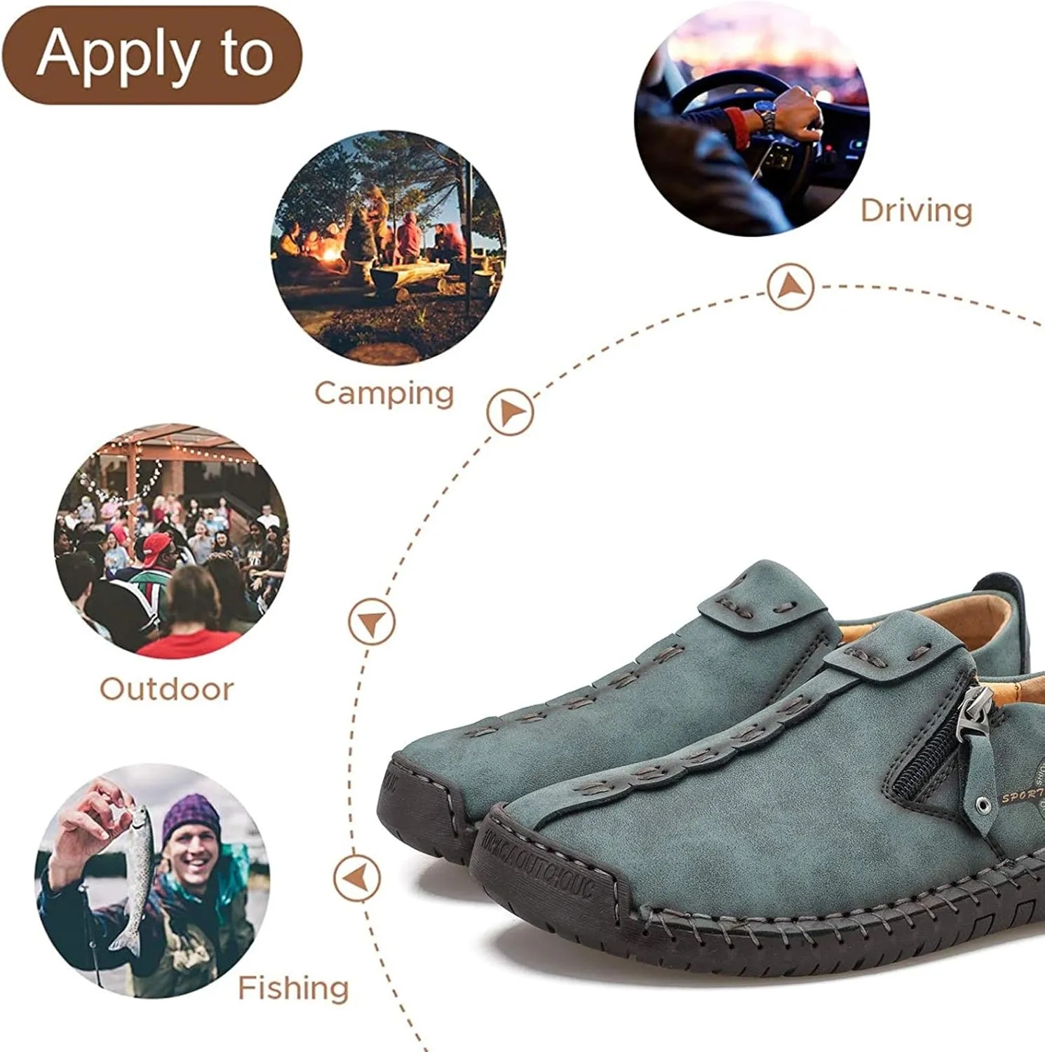 Mens Loafers Slip On Casual Shoes Leather Flat Penny Loafers Outdoor Lightweight Breathable Walking Driving Shoes Comfort Classic Hand Stitching Office Dress Work Shoes Anti Slip Round Toe Moccasins