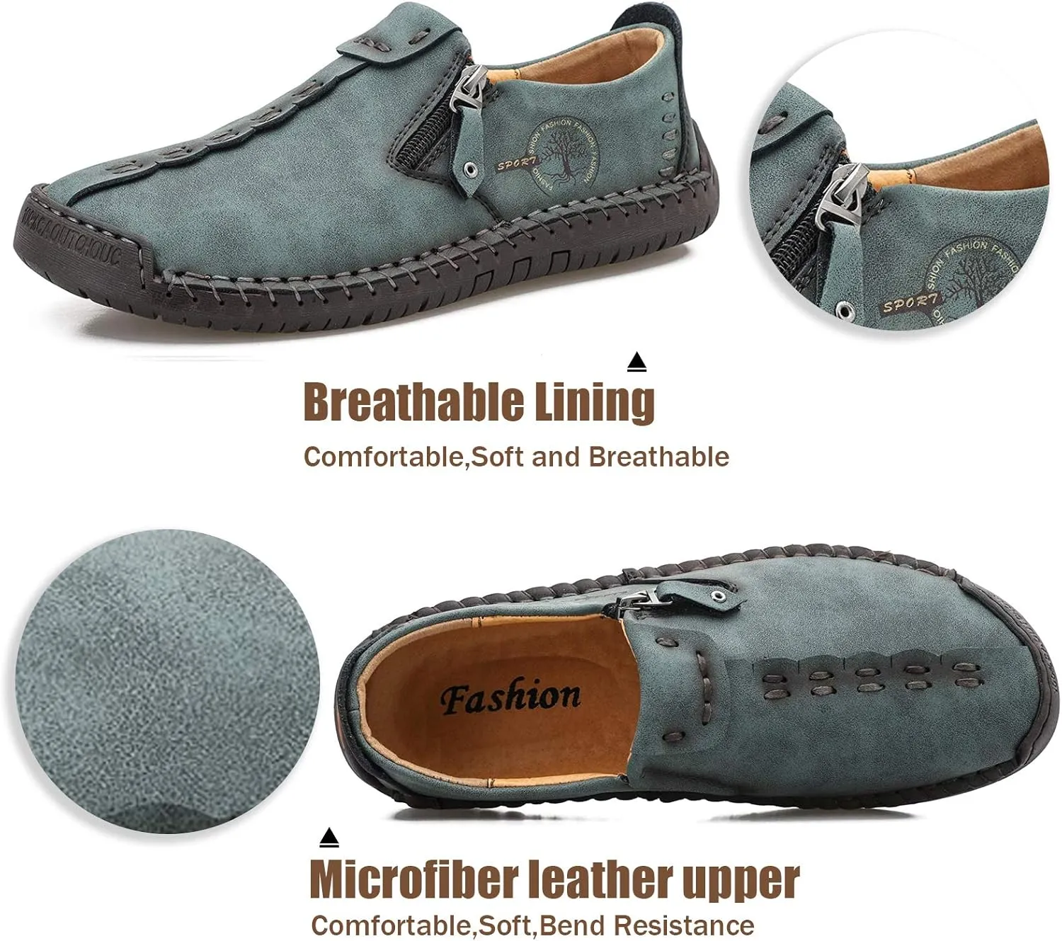 Mens Loafers Slip On Casual Shoes Leather Flat Penny Loafers Outdoor Lightweight Breathable Walking Driving Shoes Comfort Classic Hand Stitching Office Dress Work Shoes Anti Slip Round Toe Moccasins