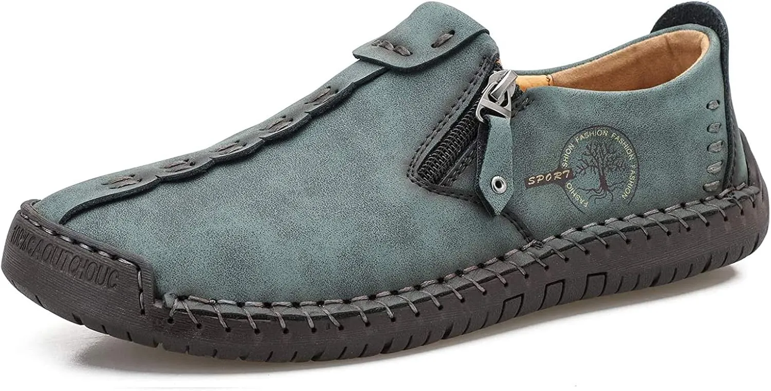 Mens Loafers Slip On Casual Shoes Leather Flat Penny Loafers Outdoor Lightweight Breathable Walking Driving Shoes Comfort Classic Hand Stitching Office Dress Work Shoes Anti Slip Round Toe Moccasins