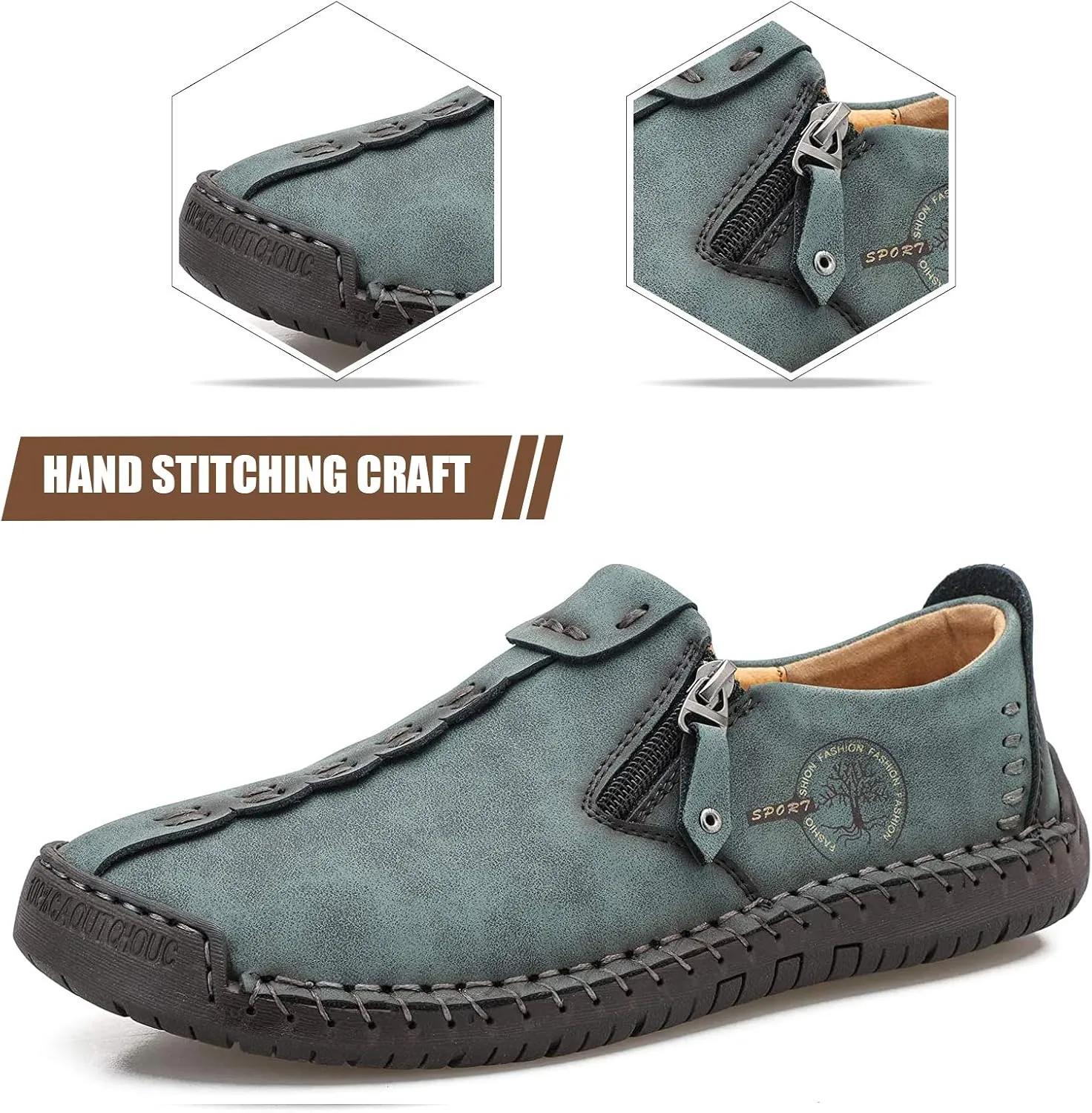 Mens Loafers Slip On Casual Shoes Leather Flat Penny Loafers Outdoor Lightweight Breathable Walking Driving Shoes Comfort Classic Hand Stitching Office Dress Work Shoes Anti Slip Round Toe Moccasins