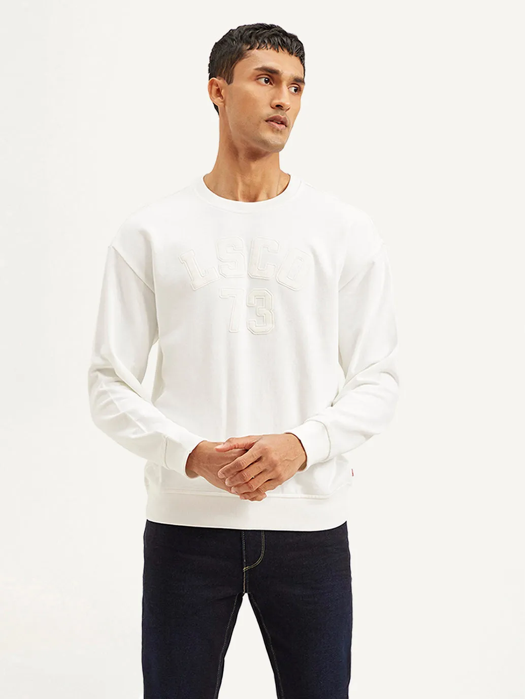 Men's Typography White Crew Neck Sweatshirt