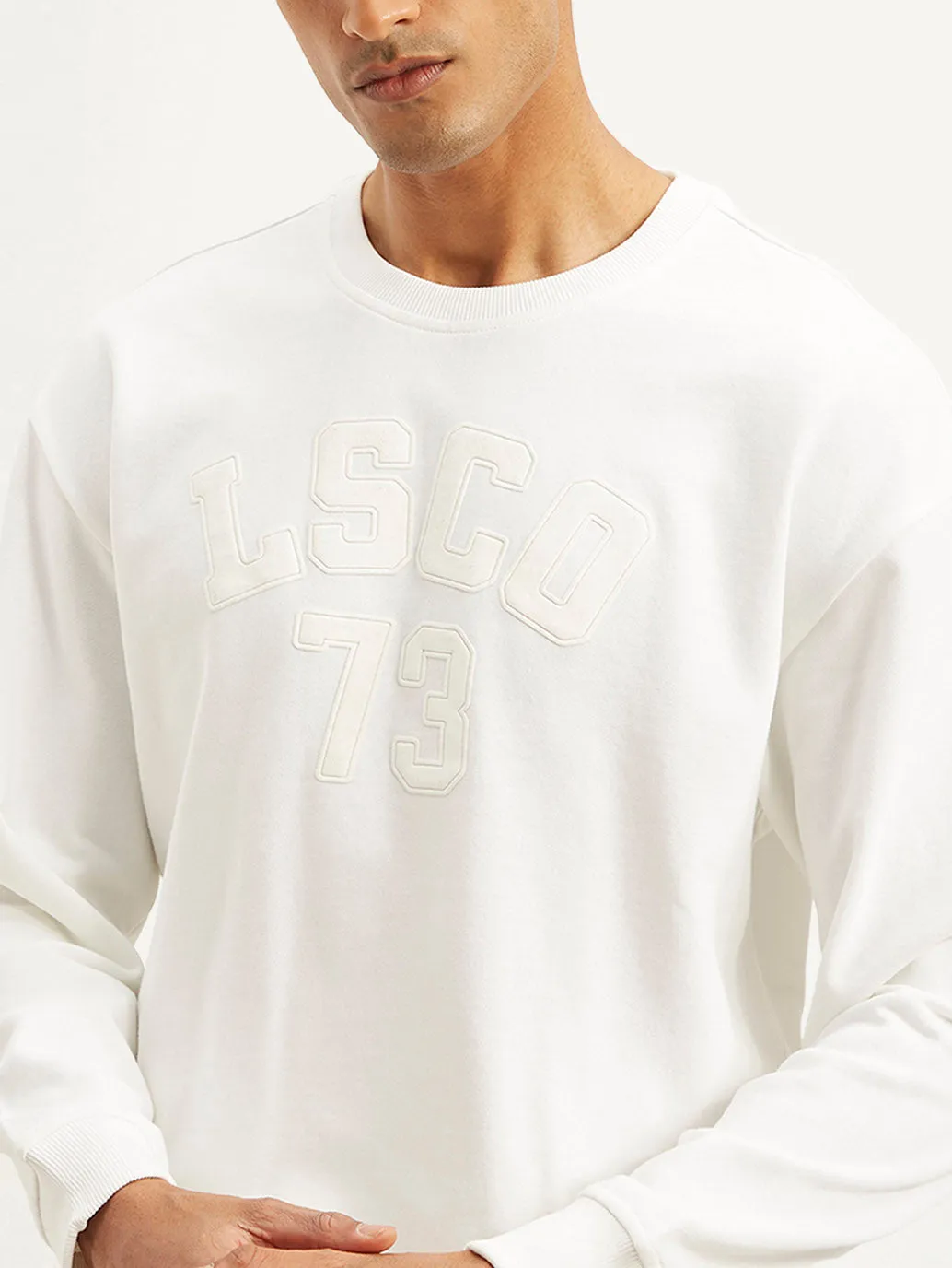 Men's Typography White Crew Neck Sweatshirt