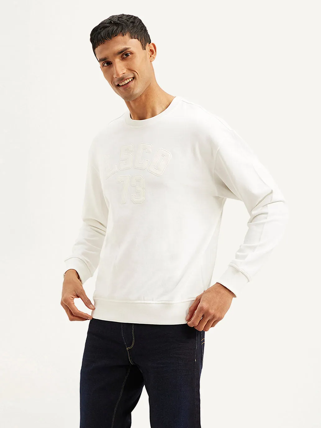 Men's Typography White Crew Neck Sweatshirt
