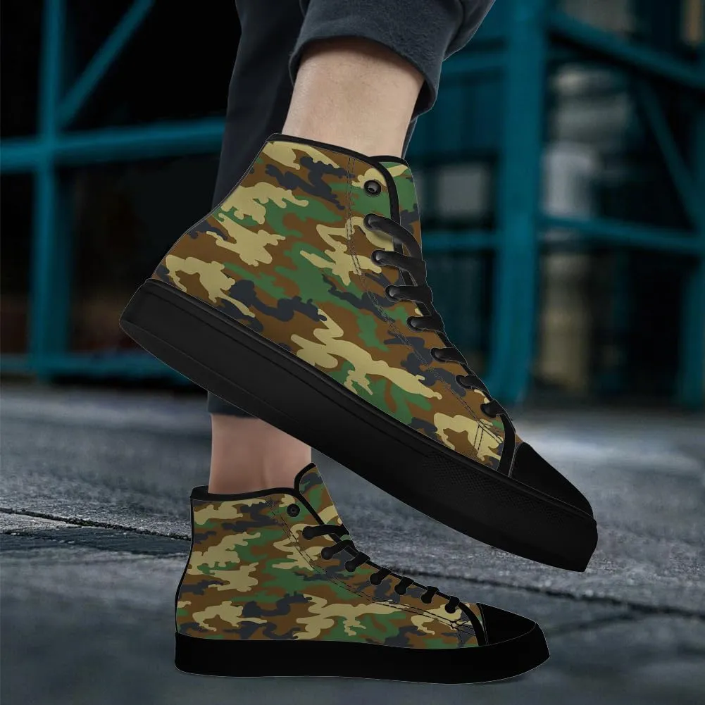 Men's Women's Green Camouflage High Top Canvas Shoes Camo High Top Sneakers Lace Up Casual Shoes Gifts for Men Women