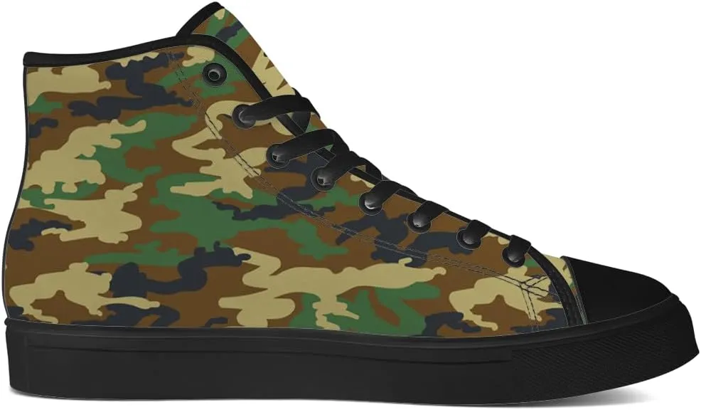 Men's Women's Green Camouflage High Top Canvas Shoes Camo High Top Sneakers Lace Up Casual Shoes Gifts for Men Women