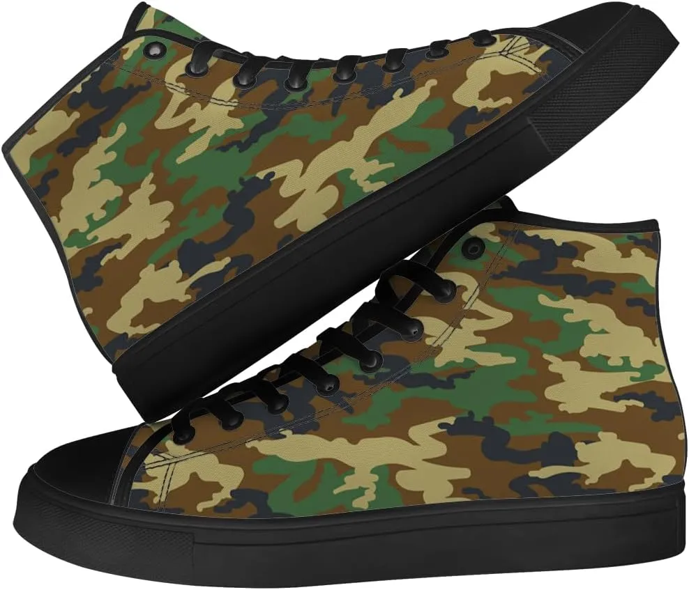 Men's Women's Green Camouflage High Top Canvas Shoes Camo High Top Sneakers Lace Up Casual Shoes Gifts for Men Women