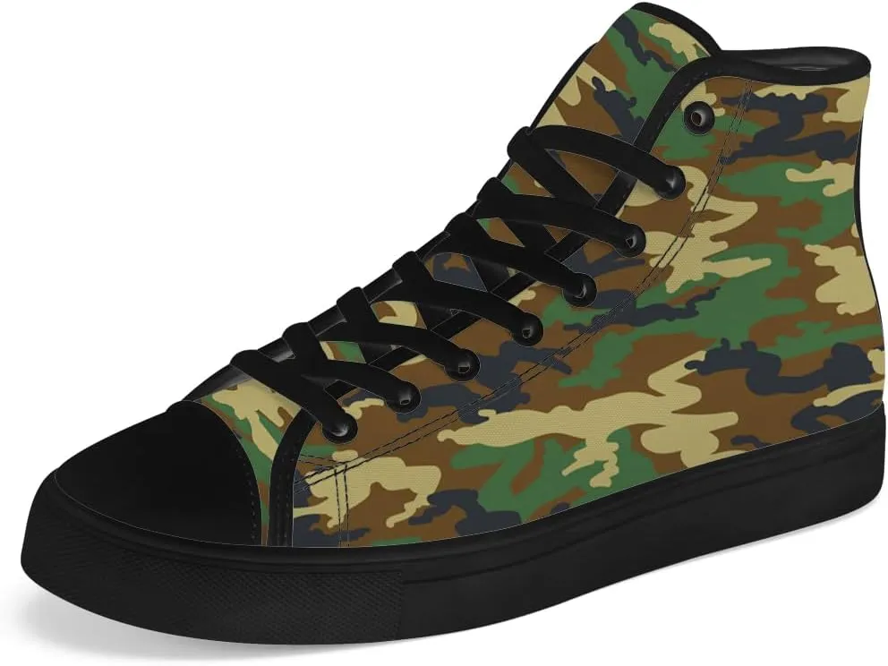 Men's Women's Green Camouflage High Top Canvas Shoes Camo High Top Sneakers Lace Up Casual Shoes Gifts for Men Women