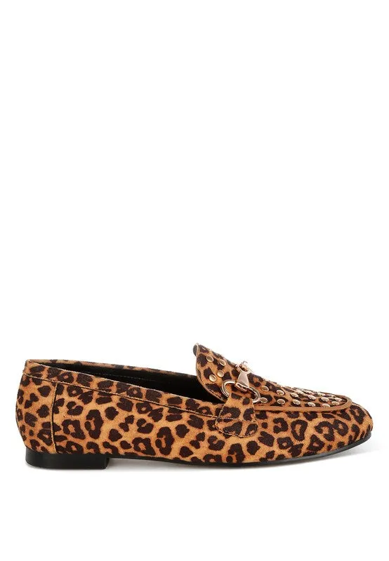 Meopa Horsebit Studs Leopard Print Loafers for Women