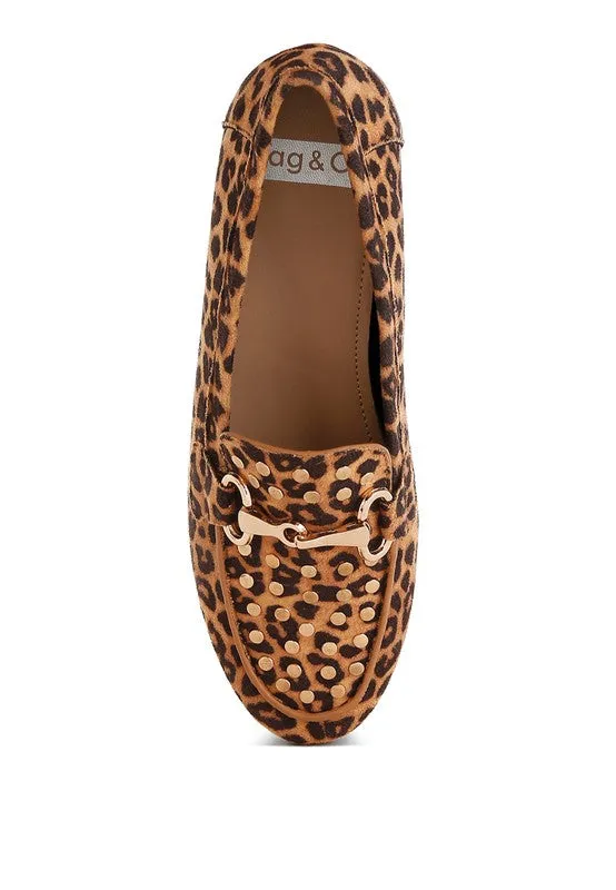 Meopa Horsebit Studs Leopard Print Loafers for Women