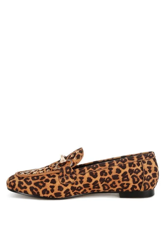 Meopa Horsebit Studs Leopard Print Loafers for Women