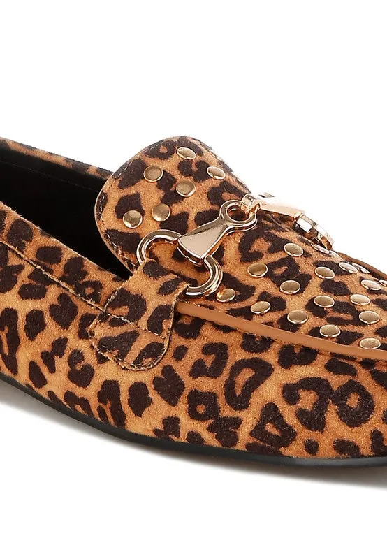 Meopa Horsebit Studs Leopard Print Loafers for Women