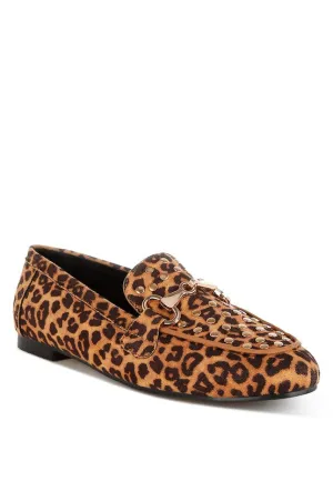 Meopa Horsebit Studs Leopard Print Loafers for Women